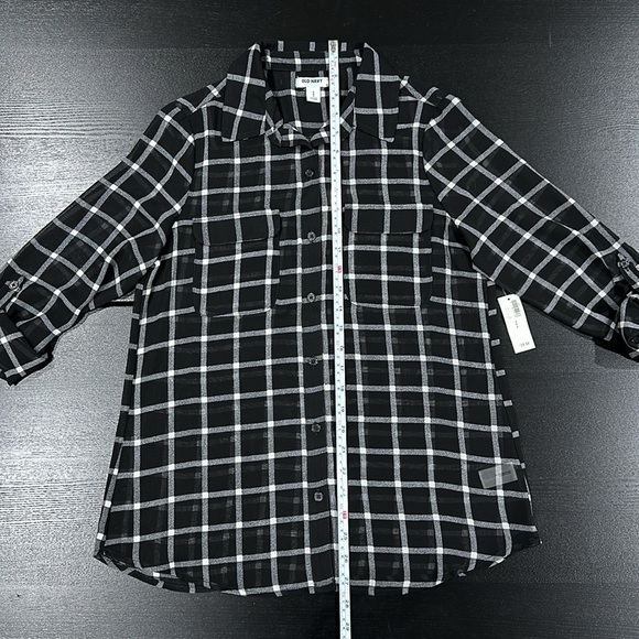 Old Navy Sheer Plaid Long Sleeve Button Up Collar Top - S - Picture 6 of 7